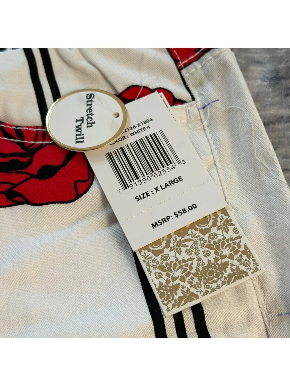 Fresh Prints of Bel-Air Men's XL White Red Black Striped Rose Floral Shorts